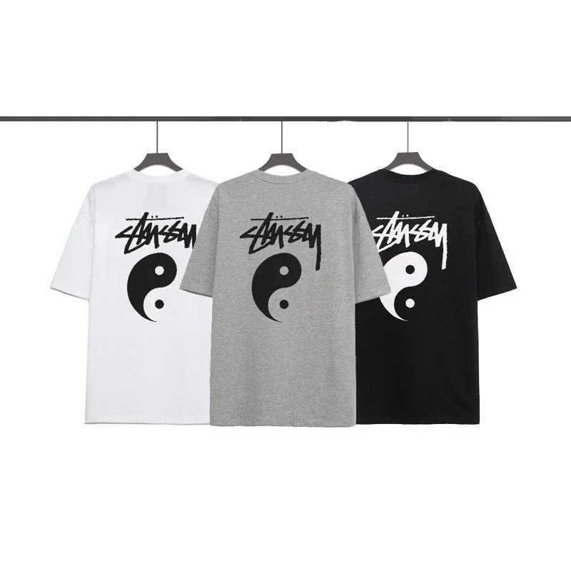 Stussy Yin Yang Taiji Symbol Print Cotton Short-Sleeve T-Shirt – Unisex Oversized Streetwear Tee (Couple-Friendly)